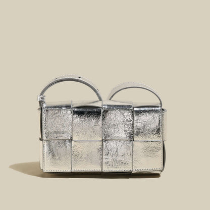 Woven Metallic Silver Woven Cassette Shoulder Bag-0
