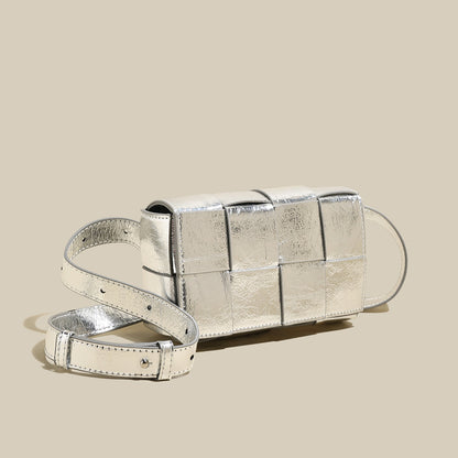Woven Metallic Silver Woven Cassette Shoulder Bag-1