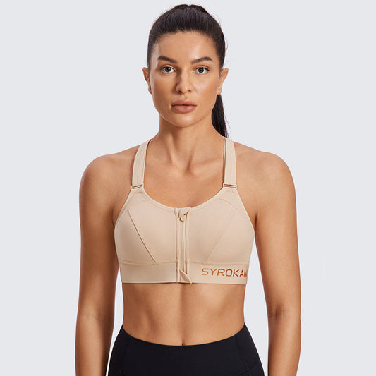 Zip Front Large Padded High Impact Sports Bra-0