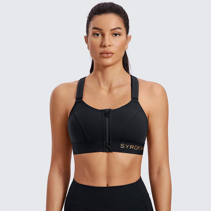Zip Front Large Padded High Impact Sports Bra-4